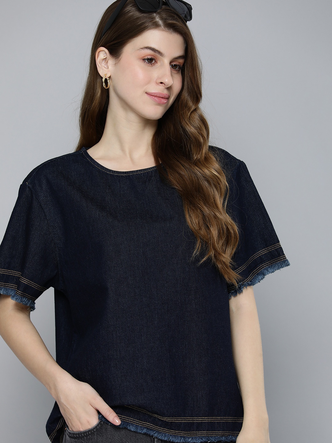 

Levis Cotton Pure Cotton Denim Top, Navy blue