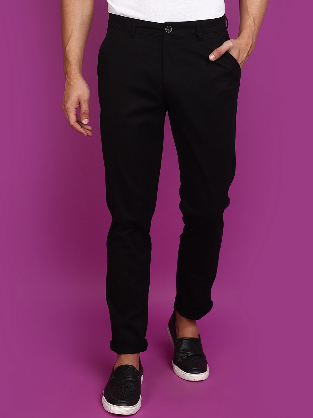 

V-Mart Men Slim Fit Chinos Trousers, Black