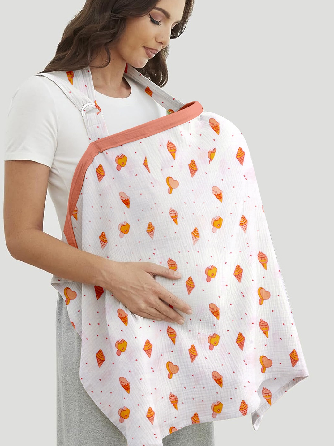 

Moms Home Printed Cotton Breastfeeding Apron, Orange