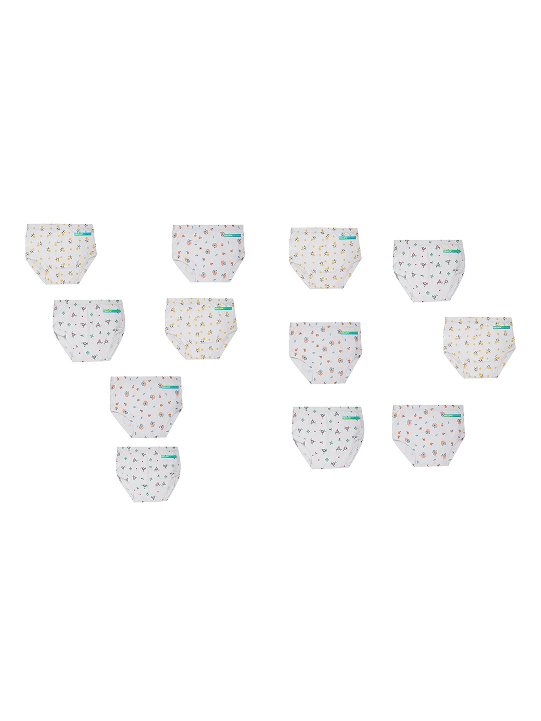 

YELLOWDELIGHT Boys Pack Of 12 Floral Printed Cotton Hipster Briefs, White