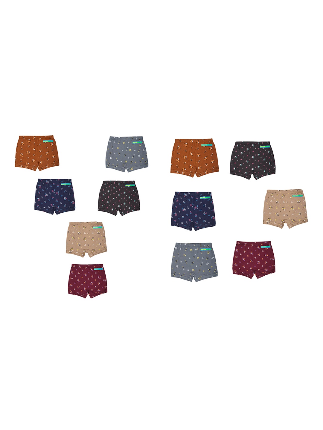 

YELLOWDELIGHT Boys Pack Of 12 Floral Printed Cotton Boy Shorts Briefs, Blue