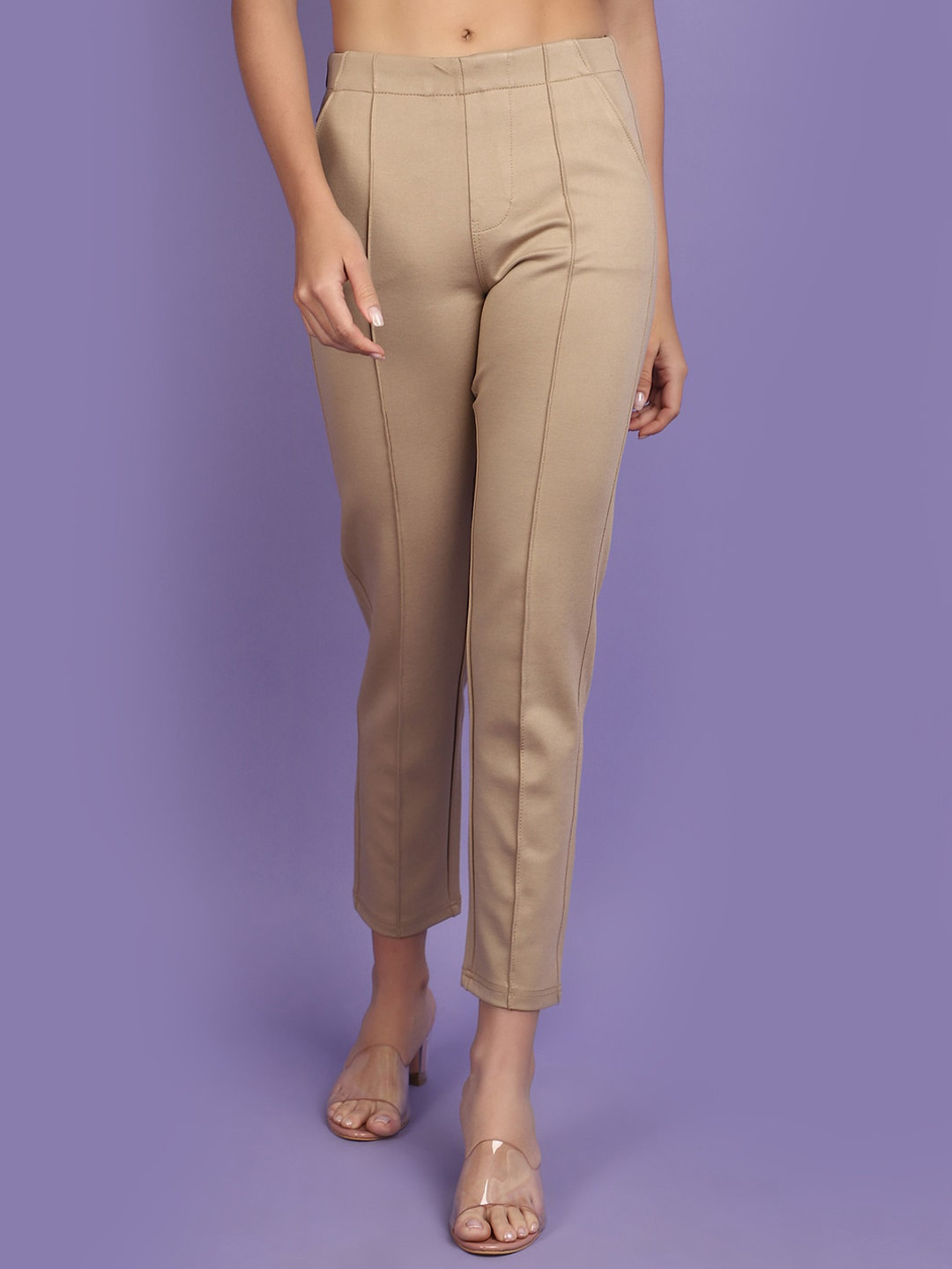 

V-Mart Women Mid-Rise Pleated Formal Trouser, Beige