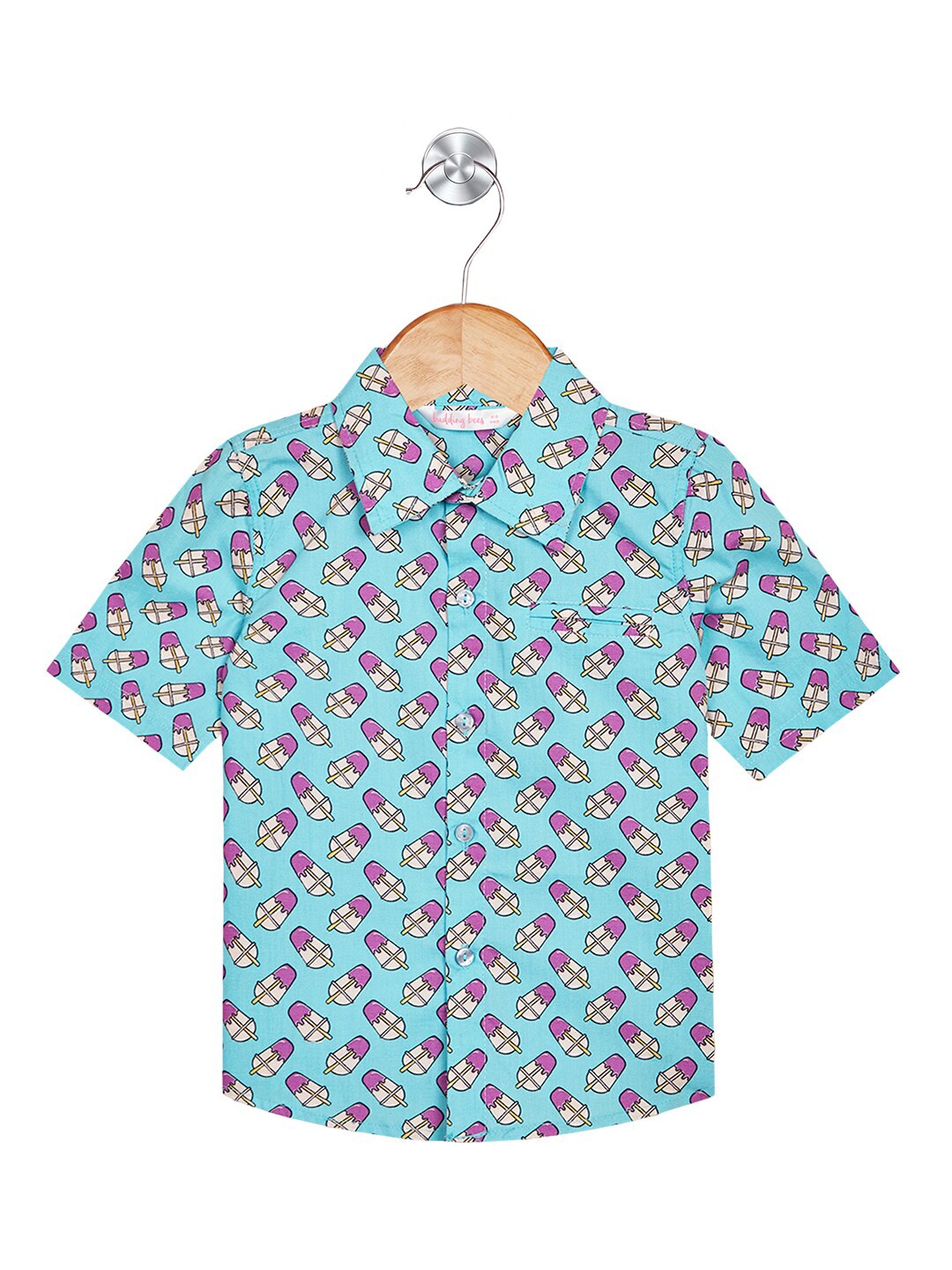 

Budding Bees Boys Conversational Spread Collar Welt Chest Pocket Cotton Casual Shirt, Blue