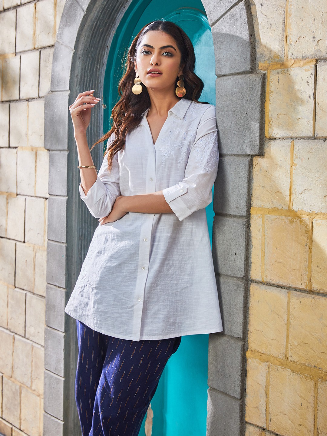

Biba Women Opaque Striped Casual Shirt, White