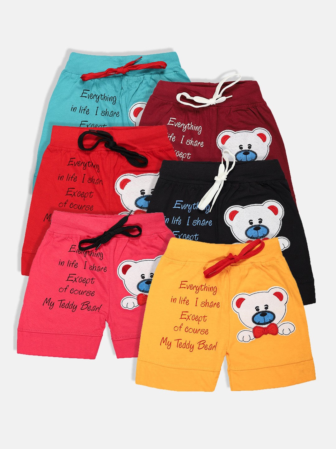 

BAESD Kids Pack Of 6 Typography Printed Cotton Shorts, Turquoise blue