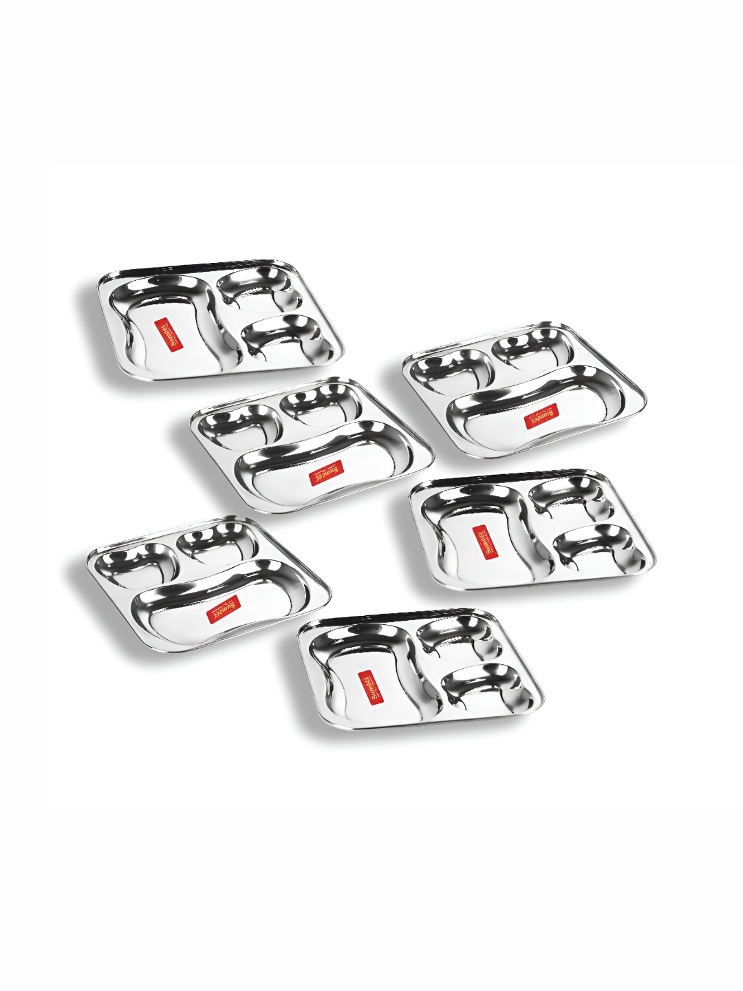 

Sumeet Steel Toned 6 Pieces Smooth Surface Serving Compartment Plate