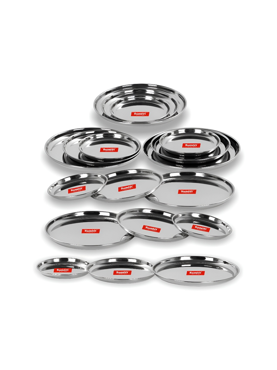 

Sumeet Silver toned 18 Pcs Stainless Steel Smooth Surface Plates