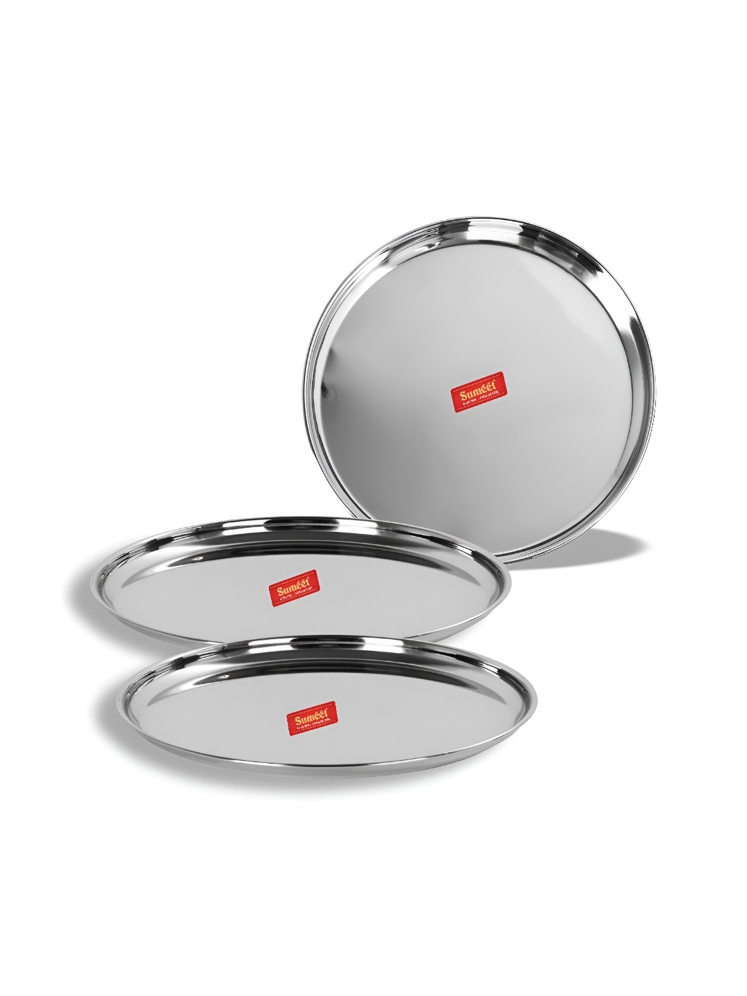 

Sumeet Silver Toned 3 Pieces Glossy Finish Stainless Steel Plates