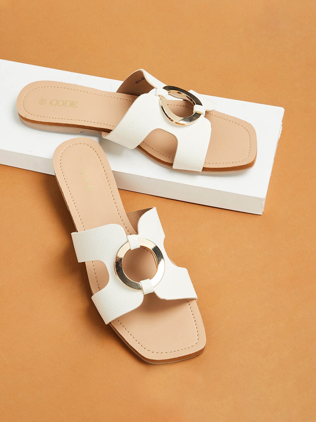 

CODE by Lifestyle Embellished Open Toe Flats, White