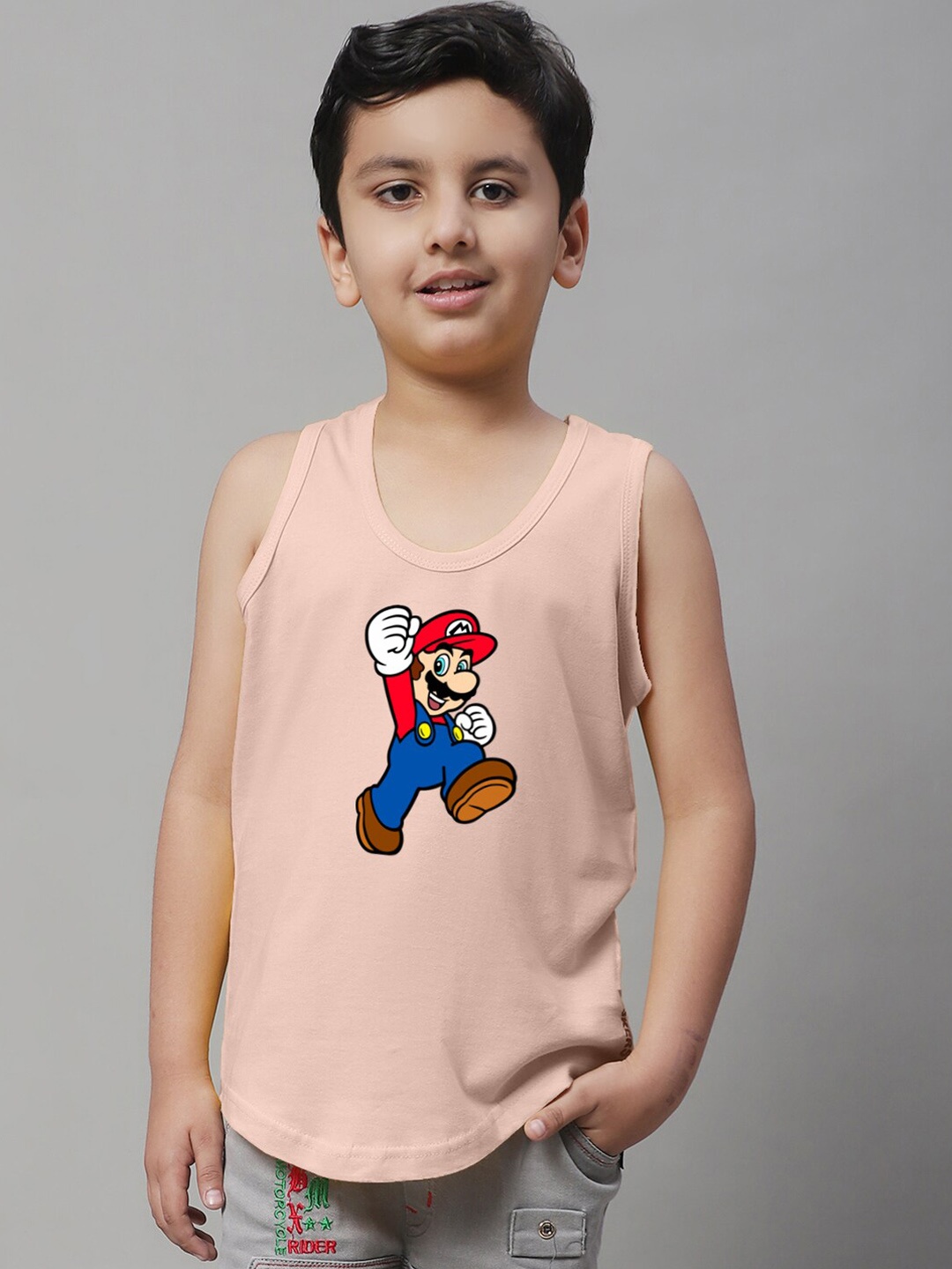 Friskers Boys Super Mario Printed Pure Cotton Basic Innerwear Vest 5KDC589, Coral