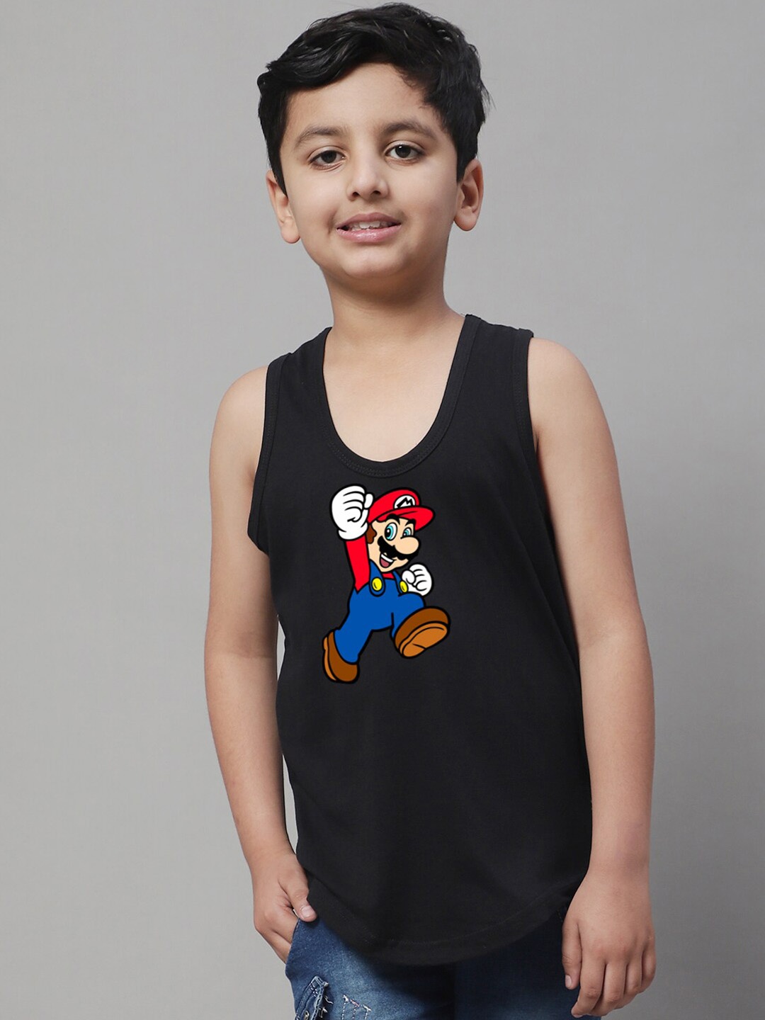 

Friskers Boys Super Mario Printed Pure Cotton Basic Innerwear Vest 5CLKDC589, Black