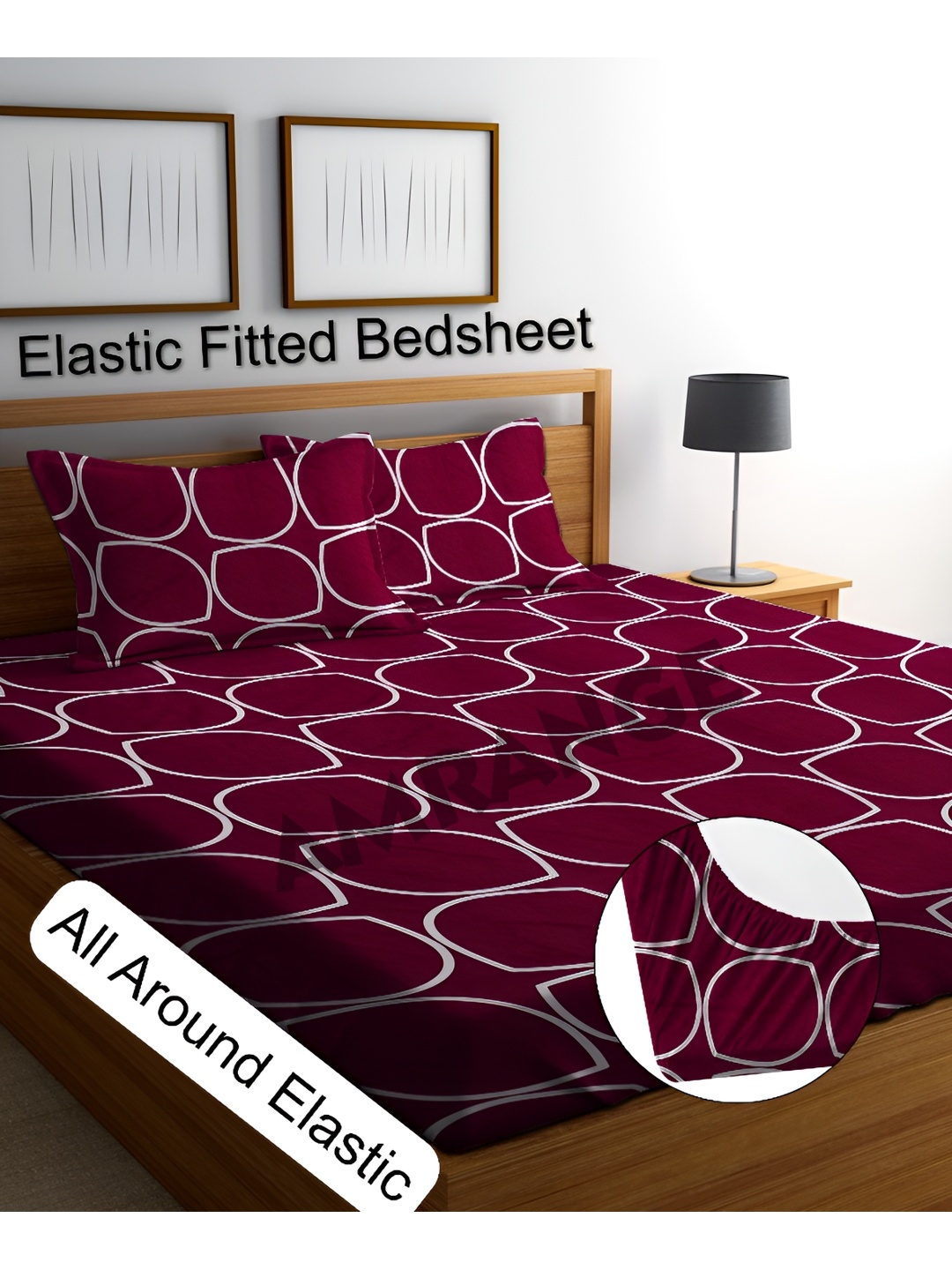 

AMRANGE Purple & White Geometric Printed Fitted 180 TC King Bedsheet Set