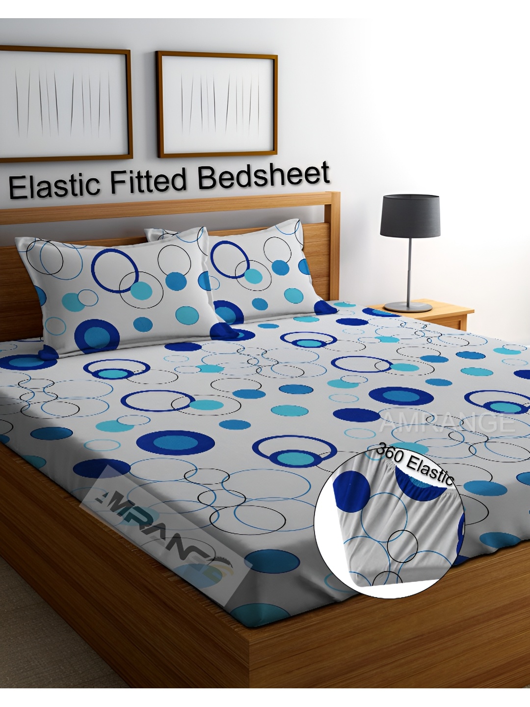 

AMRANGE Grey & Blue Geometric Printed Fitted 180 TC King Bedsheet Set