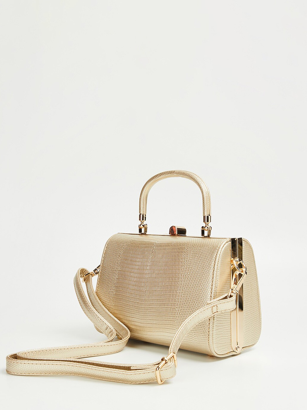 

CODE by Lifestyle Textured Zip Detail PU Handheld Bag, Gold