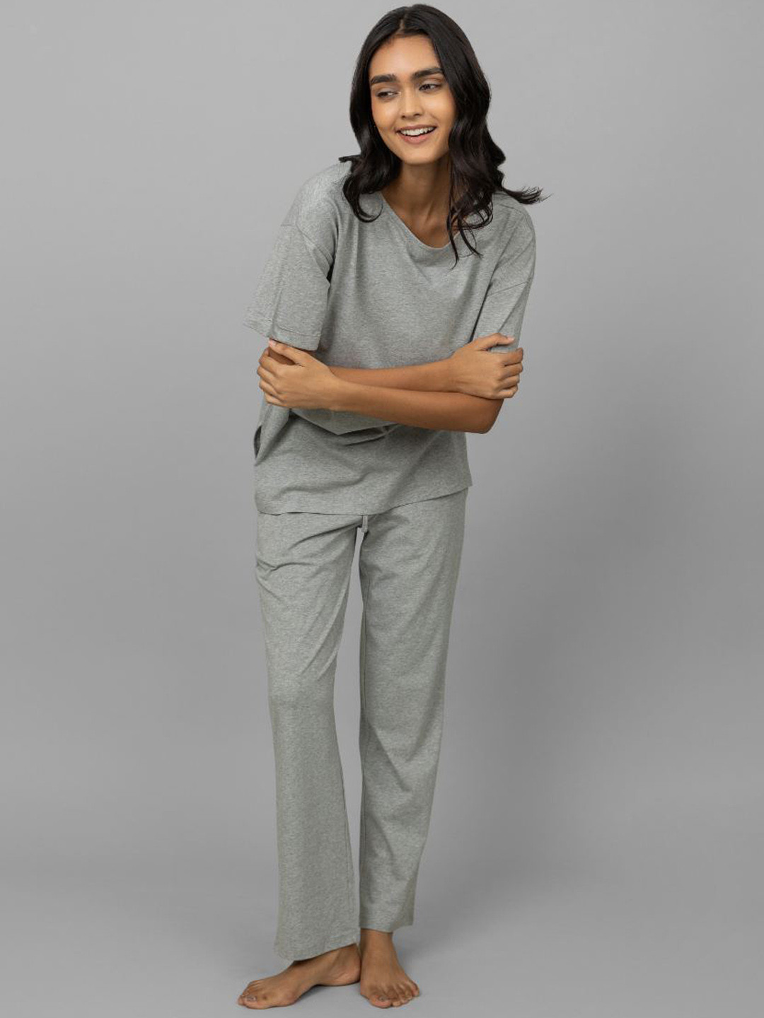 

necesera Round Neck Short Sleeves T-shirt With Pyjamas, Grey