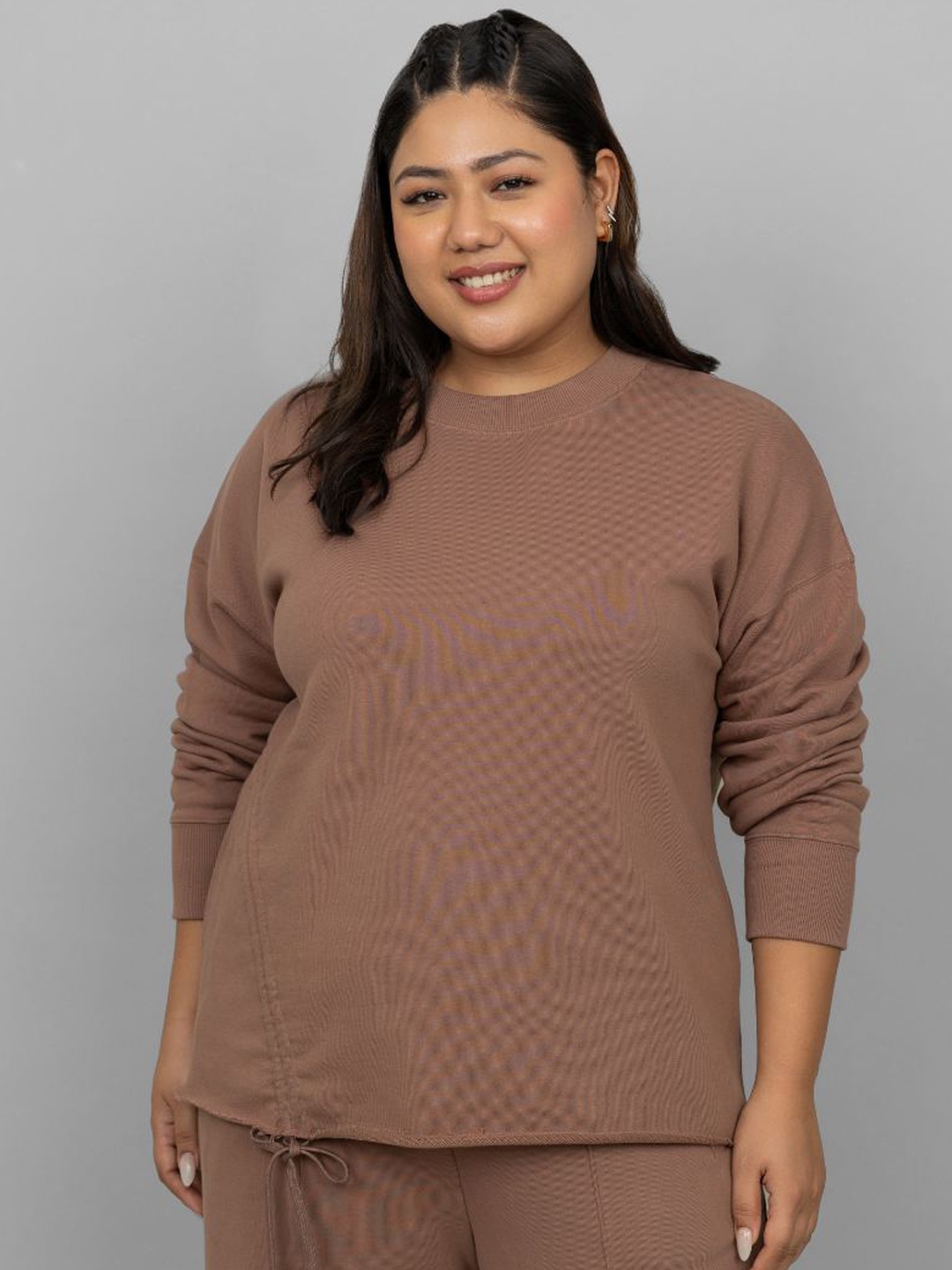 

necesera Plus Size Round Neck Pure Cotton Night Suit, Brown