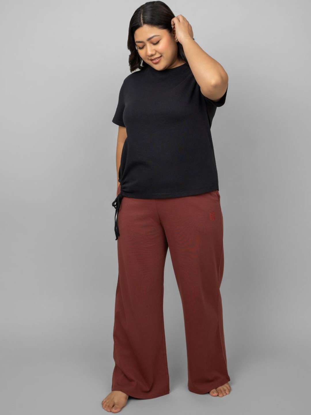 

necesera Plus Size Round Neck Pure Cotton Night Suit, Rust