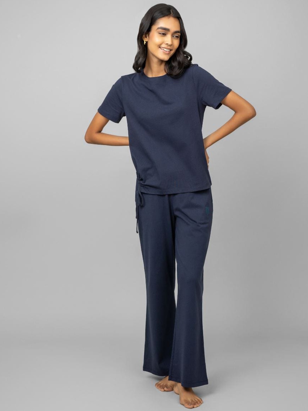 

necesera Round Neck Pure Cotton T-shirt With Pyjamas, Blue