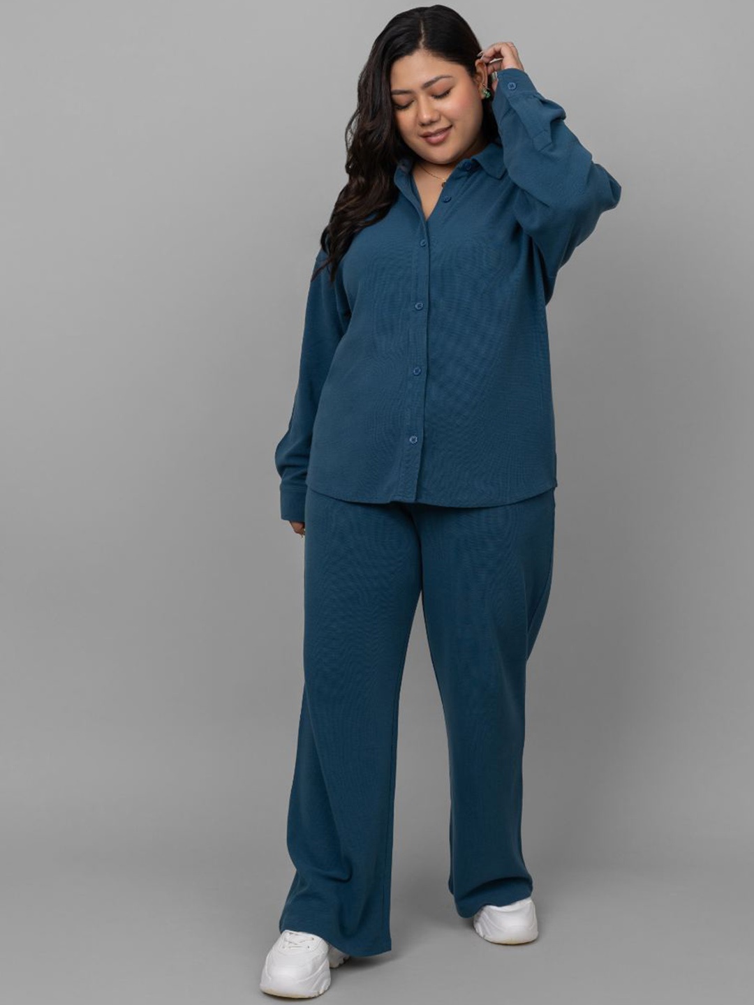 

necesera Plus Size Shirt and Trousers Co-ord Set, Teal