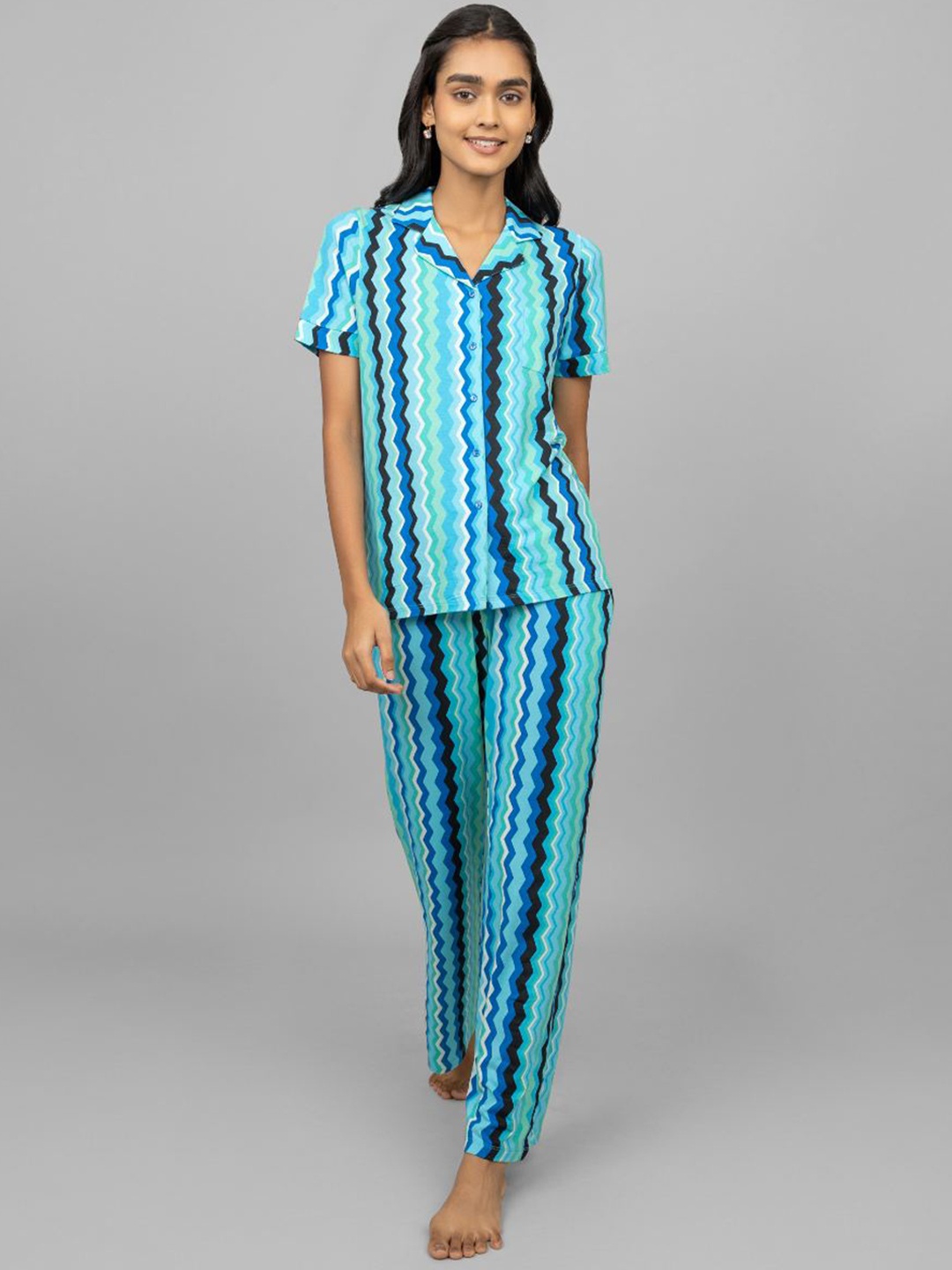 

necesera Striped Modal Night Suit, Turquoise blue