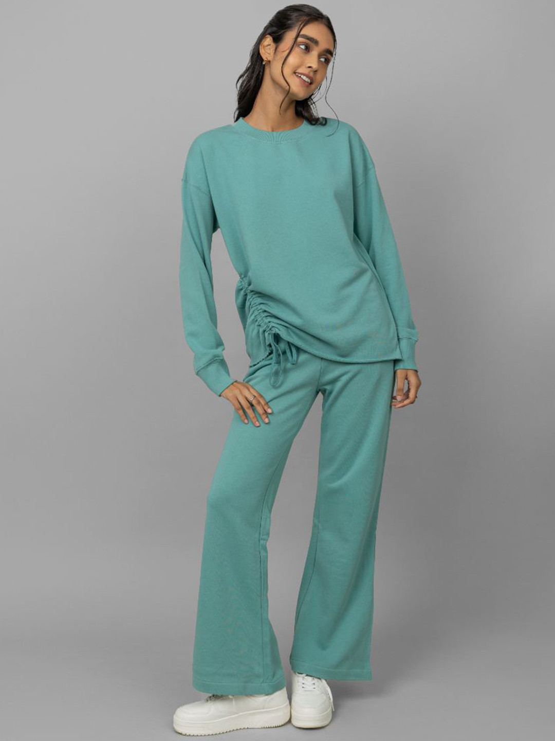 

necesera Round Neck Pure Cotton T-Shirt With Trousers, Turquoise blue
