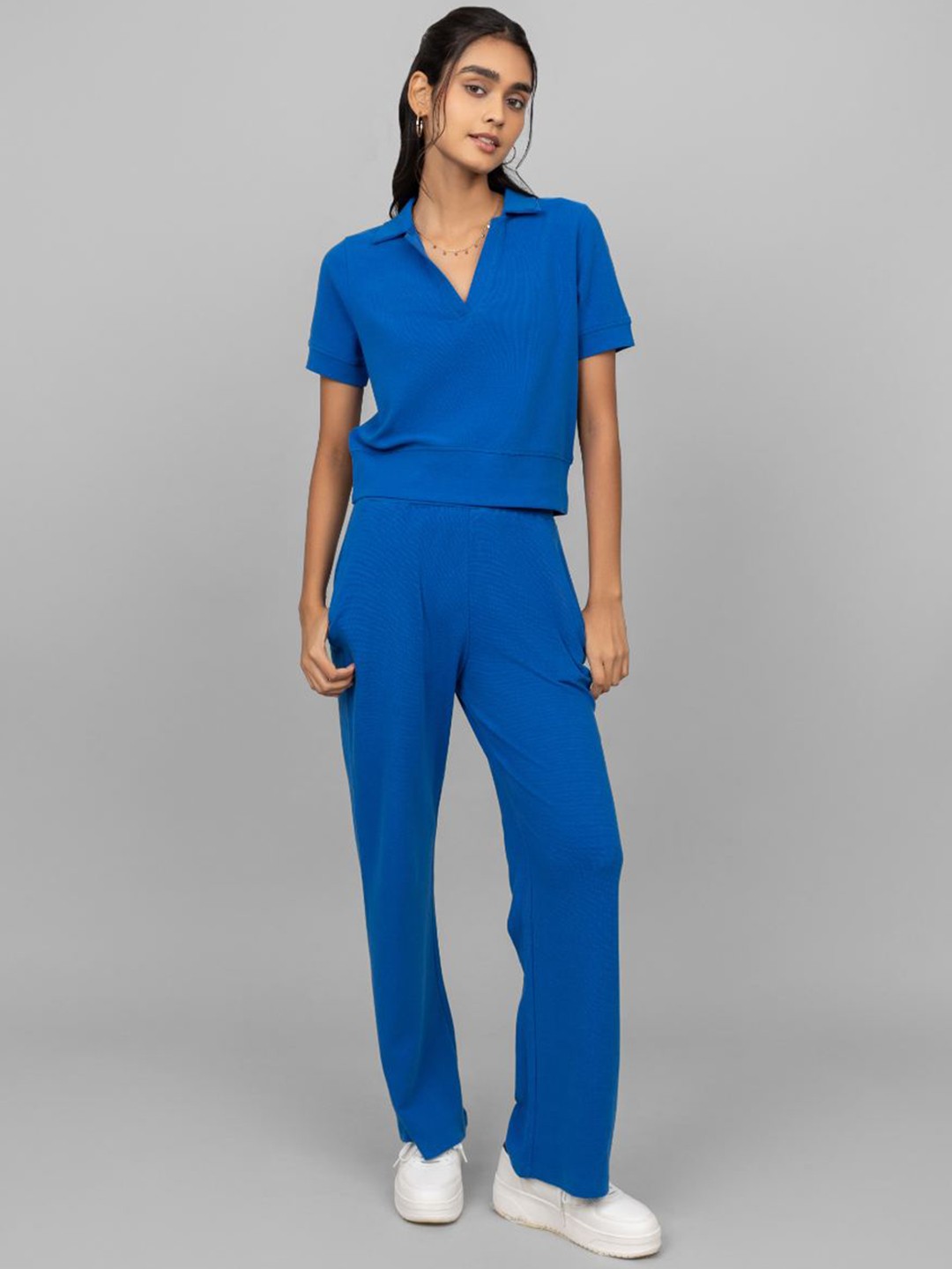 

necesera Polo Collar Cotton Sweatshirt & Trousers Set, Blue