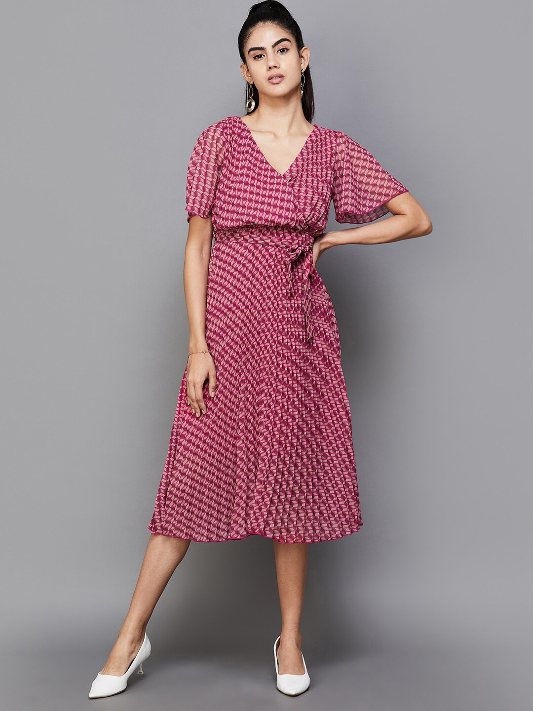 

CODE by Lifestyle Geomeytric Printed A-Line Midi Dress, Pink