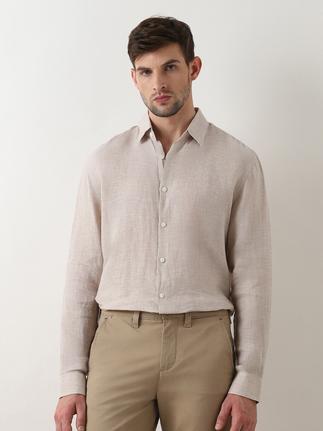 

SELECTED Opaque Textured Linen Casual Shirt, Beige