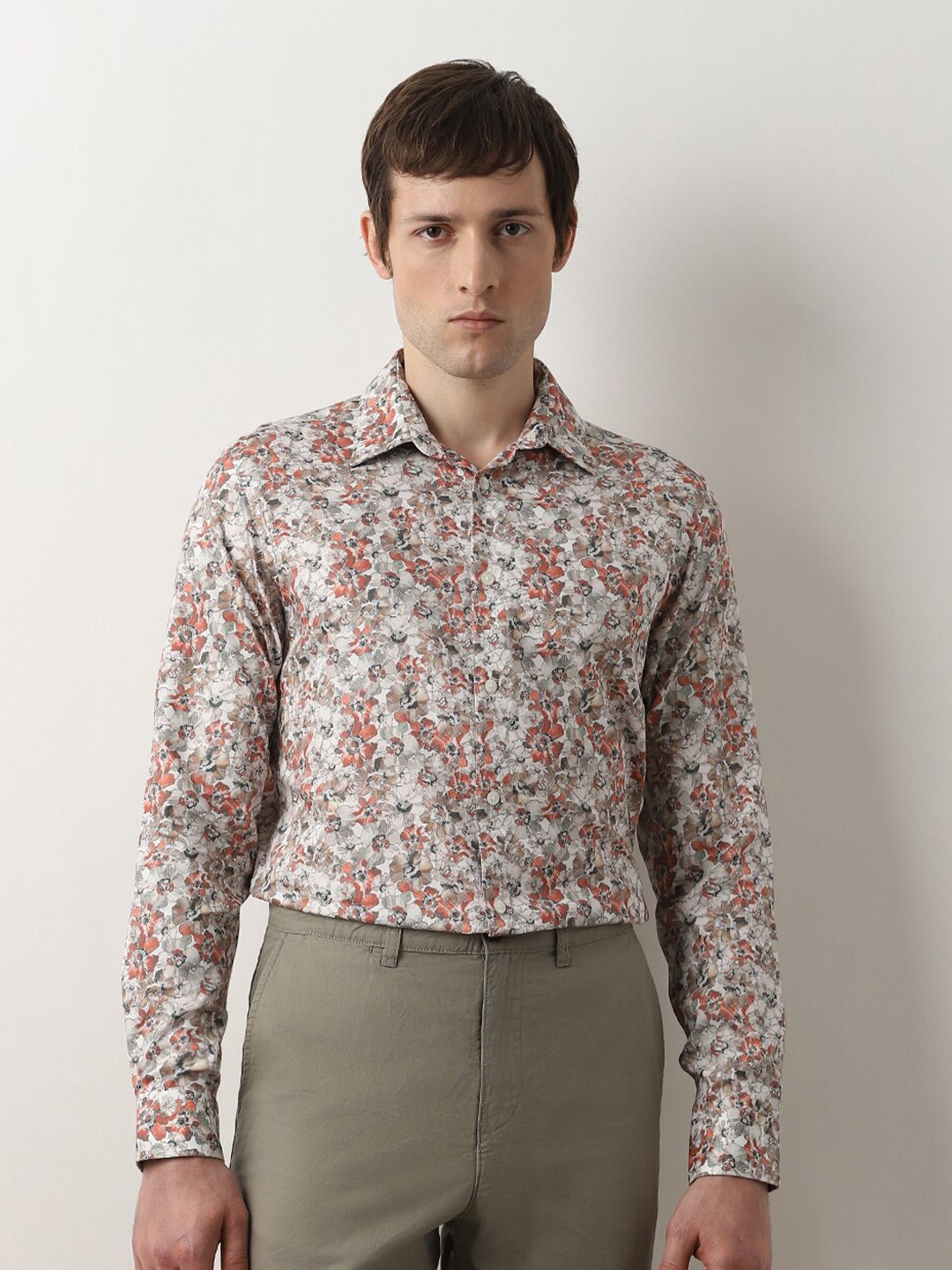 

SELECTED Slim Fit Printed Opaque Pure Cotton Casual Shirt, Beige