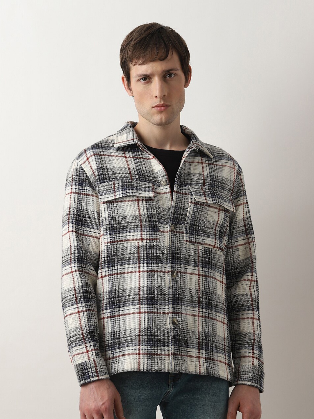 

SELECTED Tartan Checks Opaque Cotton Checked Casual Shirt, Off white