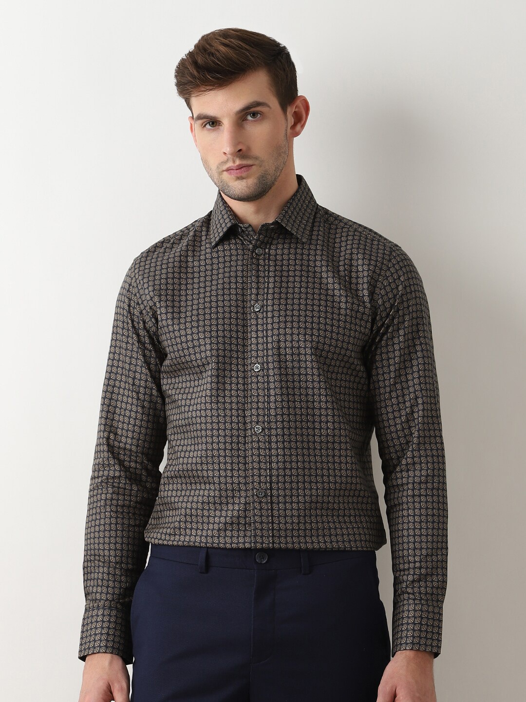 

SELECTED Slim Fit Opaque Checked Cotton Casual Shirt, Navy blue