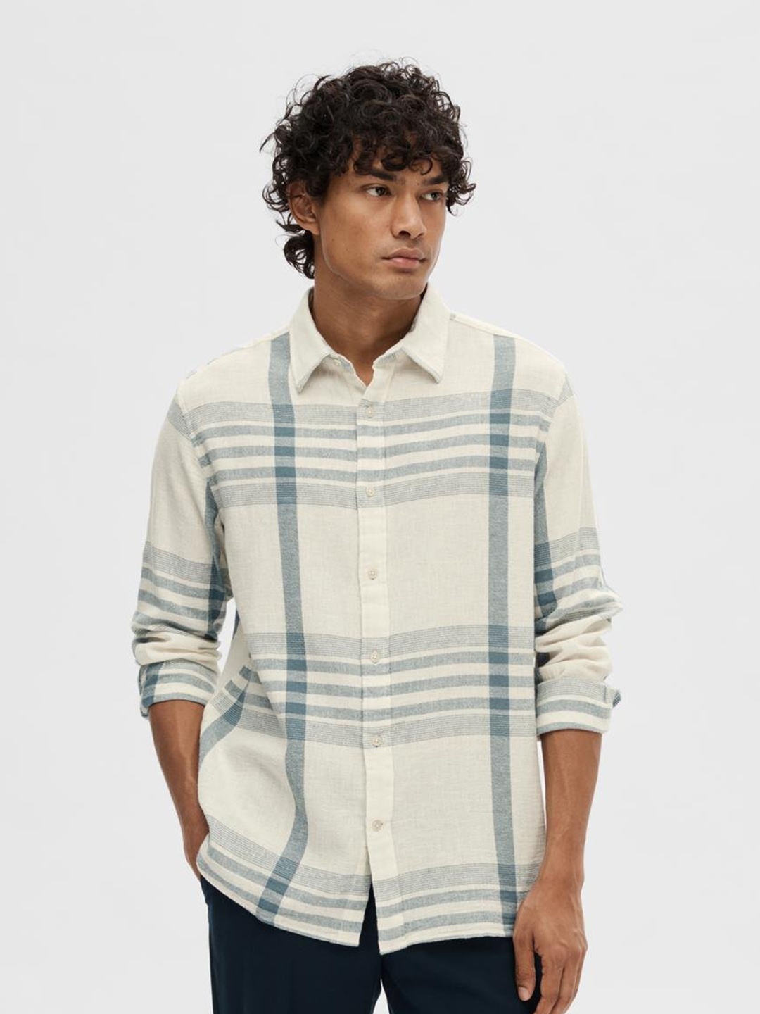 

SELECTED Tartan Checks Opaque Cotton Casual Shirt, Off white