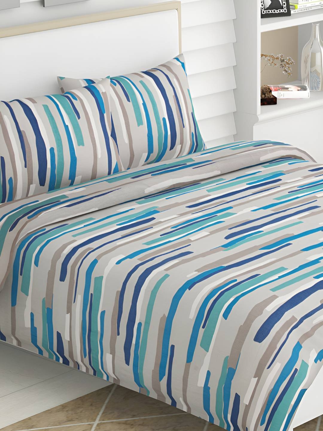 

haus & kinder Grey & Blue 144 TC Queen Bedsheet with 2 Pillow Covers