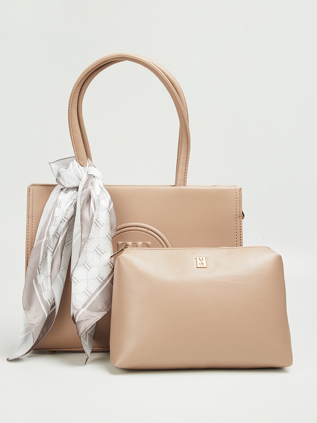 

ELLE Oversized Structured Handheld Bag, Beige