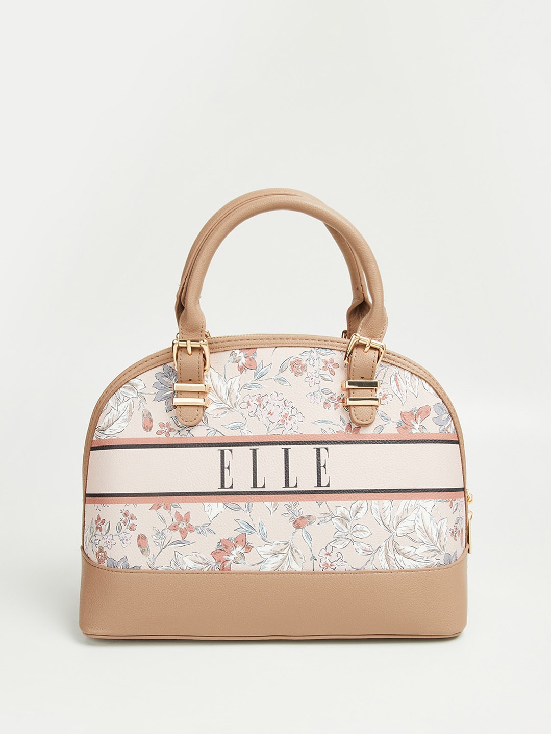 

ELLE Floral Printed Structured Handheld Bag, Brown