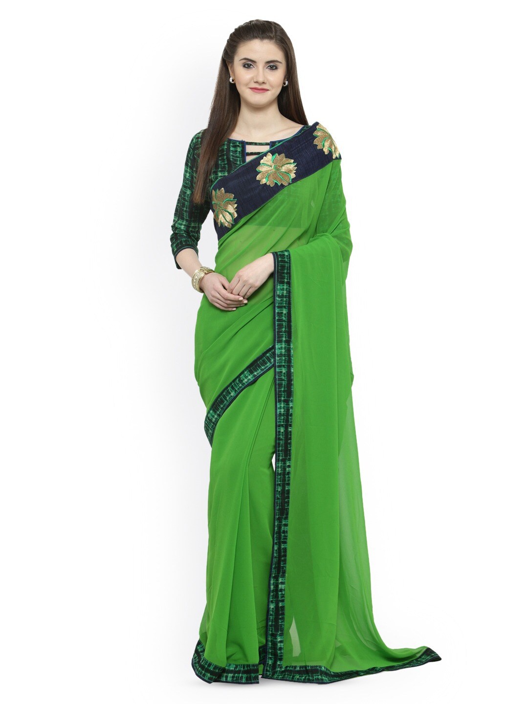 

HRITIKA Solid Ethnic Saree, Green