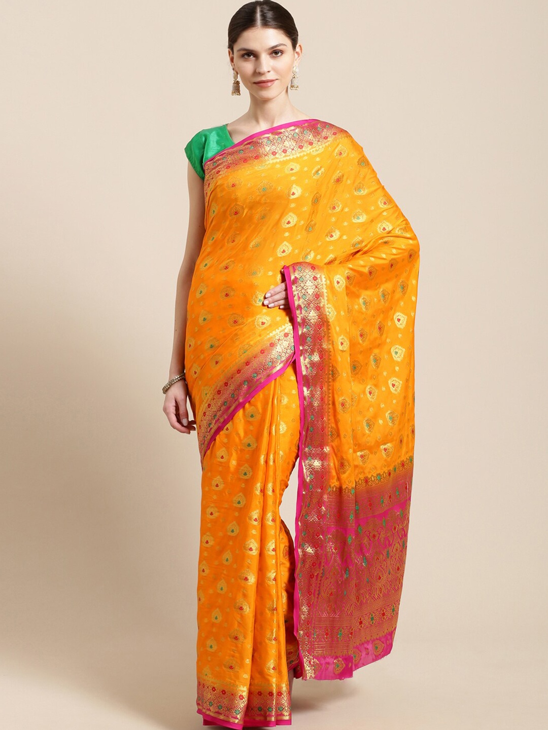 

HRITIKA Ethnic Motifs Woven Design Zari Detailed Saree, Orange
