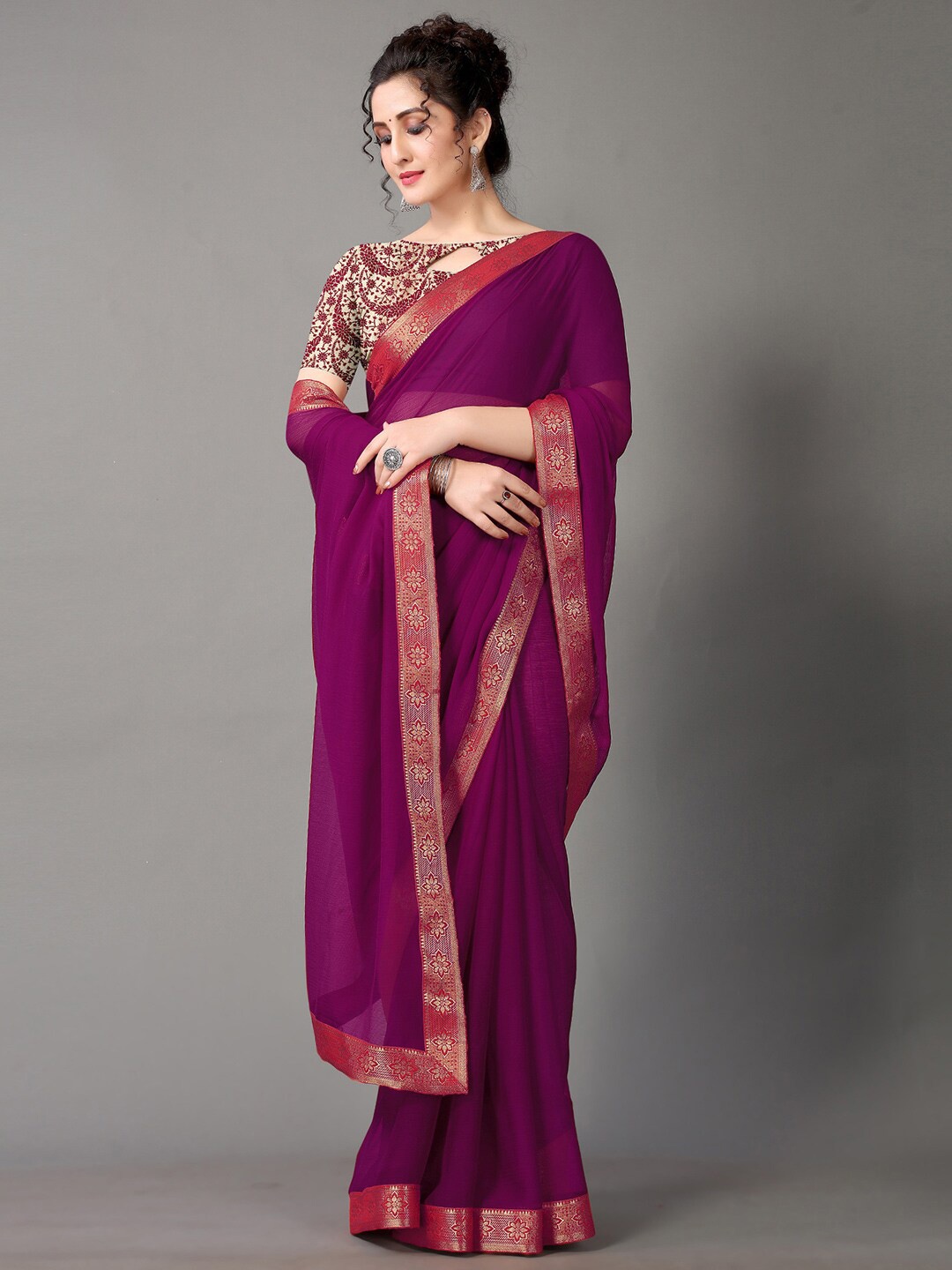 

HRITIKA Woven Design Zari Saree, Purple