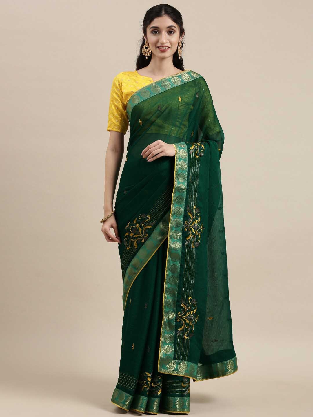 

HRITIKA Embellished Embroidered Saree, Green