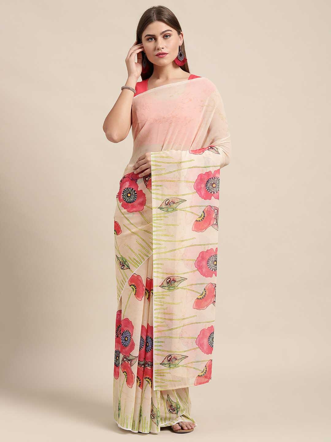 

HRITIKA Floral Printed Saree, Beige