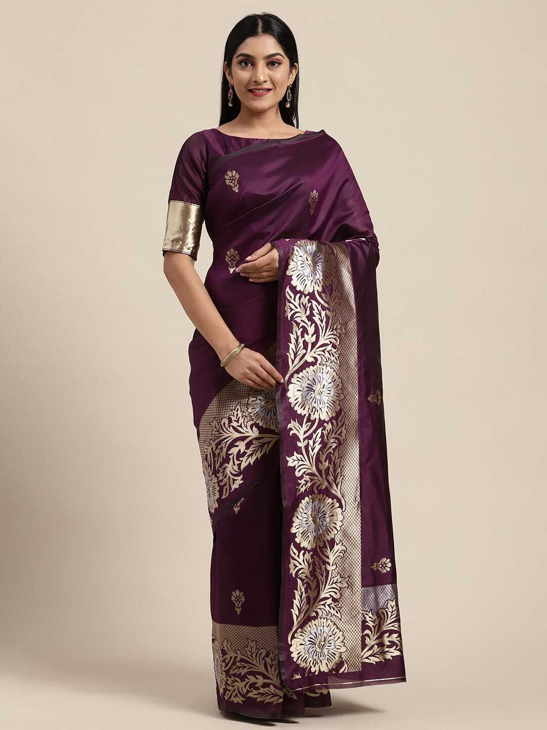 

HRITIKA Ethnic Motifs Woven Design Zari Saree, Purple