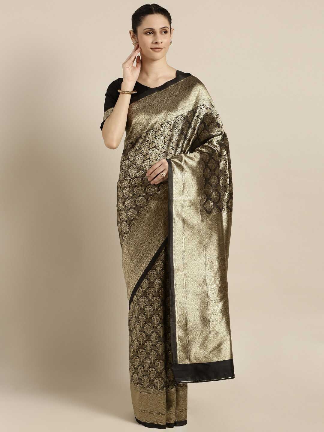 

HRITIKA Ethnic Motifs Woven Design Zari Saree, Black