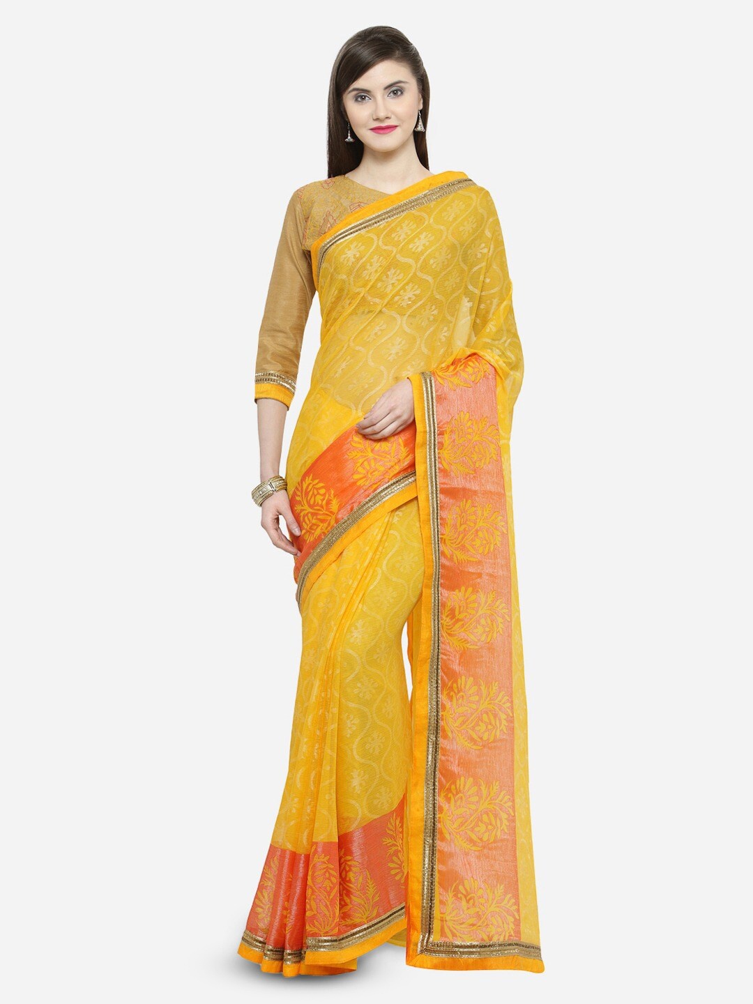 

HRITIKA Floral Printed Saree, Yellow