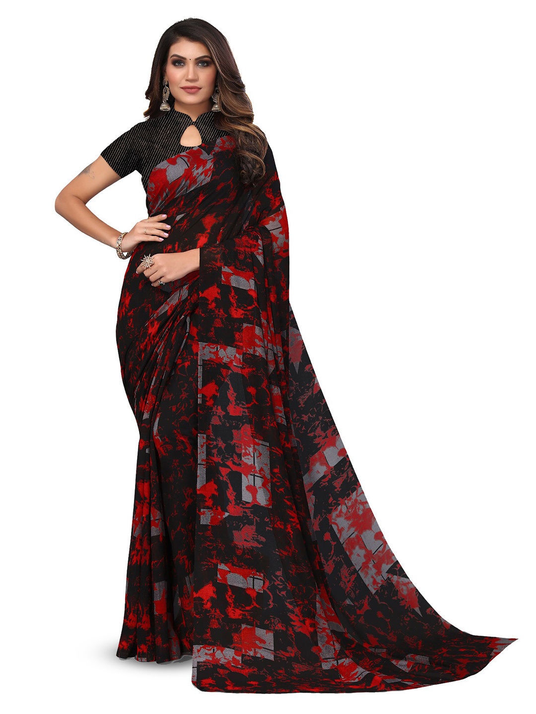 

HRITIKA Abstract Printed Saree, Red