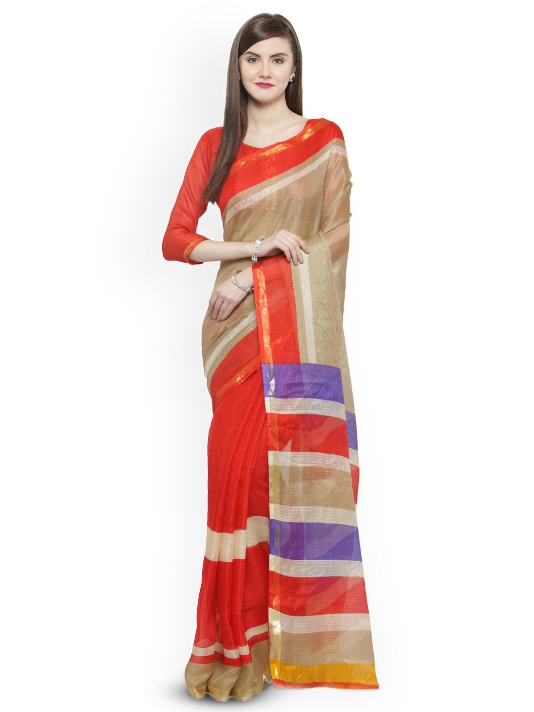 

HRITIKA Zari Silk Cotton Saree, Cream