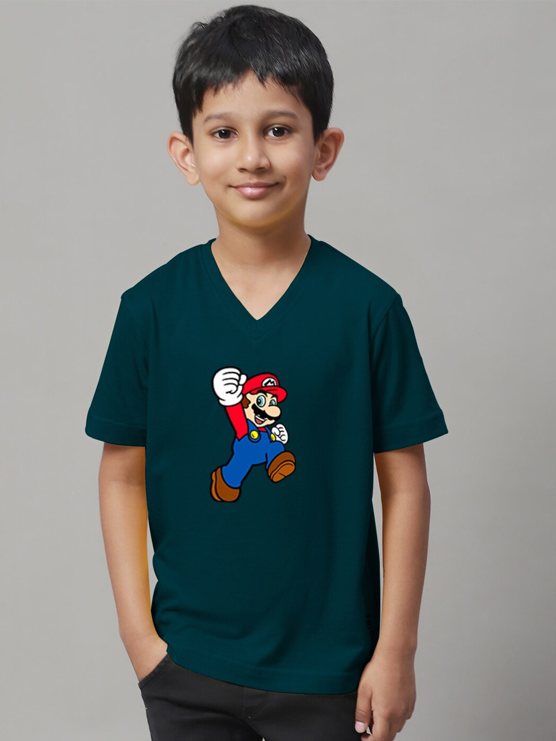 

Friskers Boys Graphic Printed V-Neck Cotton T-shirt, Teal
