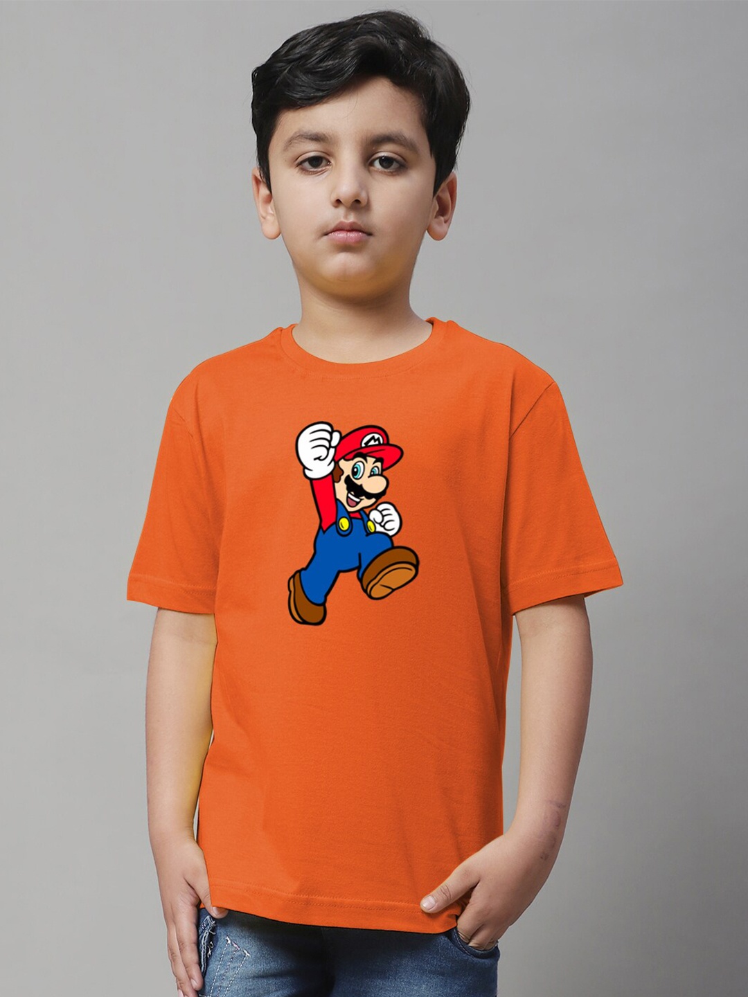 

Friskers Boys Super Mario Printed Round Neck Cotton T-shirt, Orange