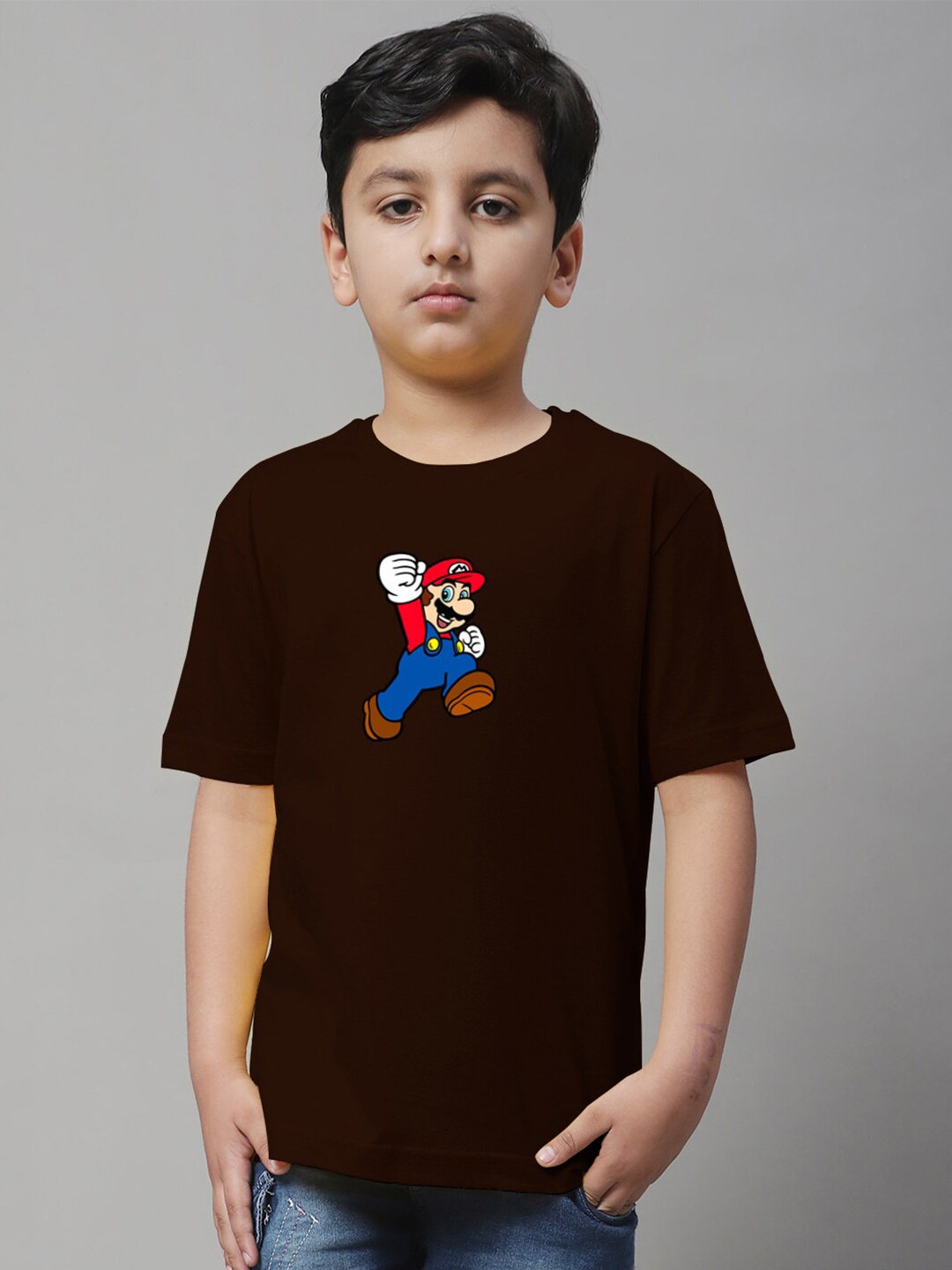 

Friskers Boys Super Mario Printed Round Neck Cotton T-shirt, Brown