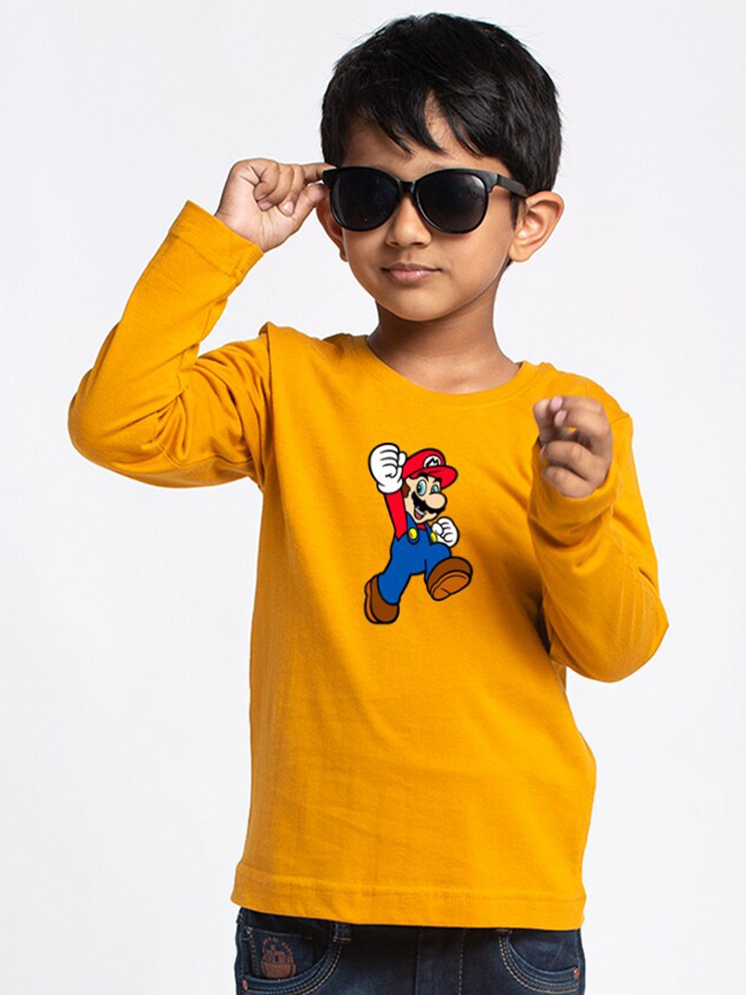 

Friskers Boys Super Mario Printed Round Neck Cotton T-shirt, Mustard