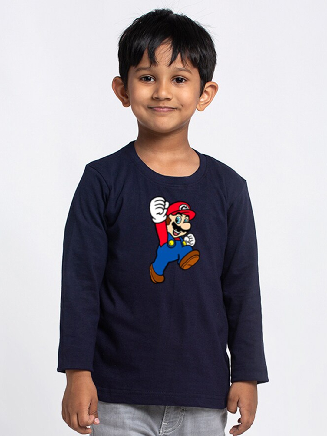 

Friskers Boys Super Mario Printed Round Neck Cotton T-shirt, Navy blue